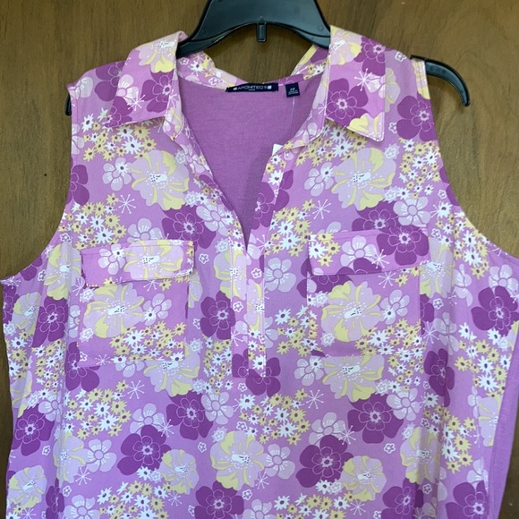 Relisted Architect retro floral print on front w pockets sleeveless 2X - Picture 4 of 17